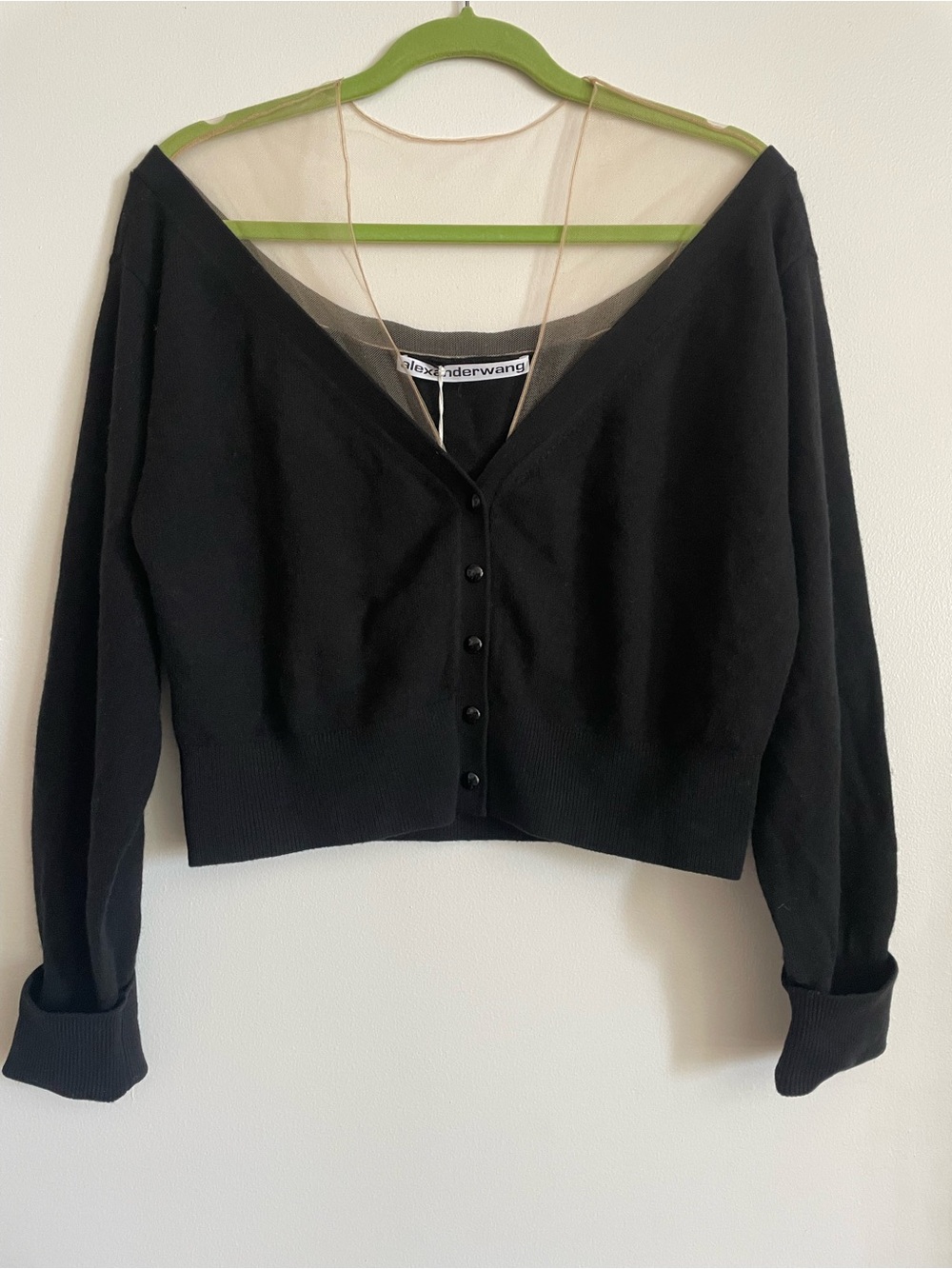 Alexander Wang Black V-Neck Cropped Button Cardigan